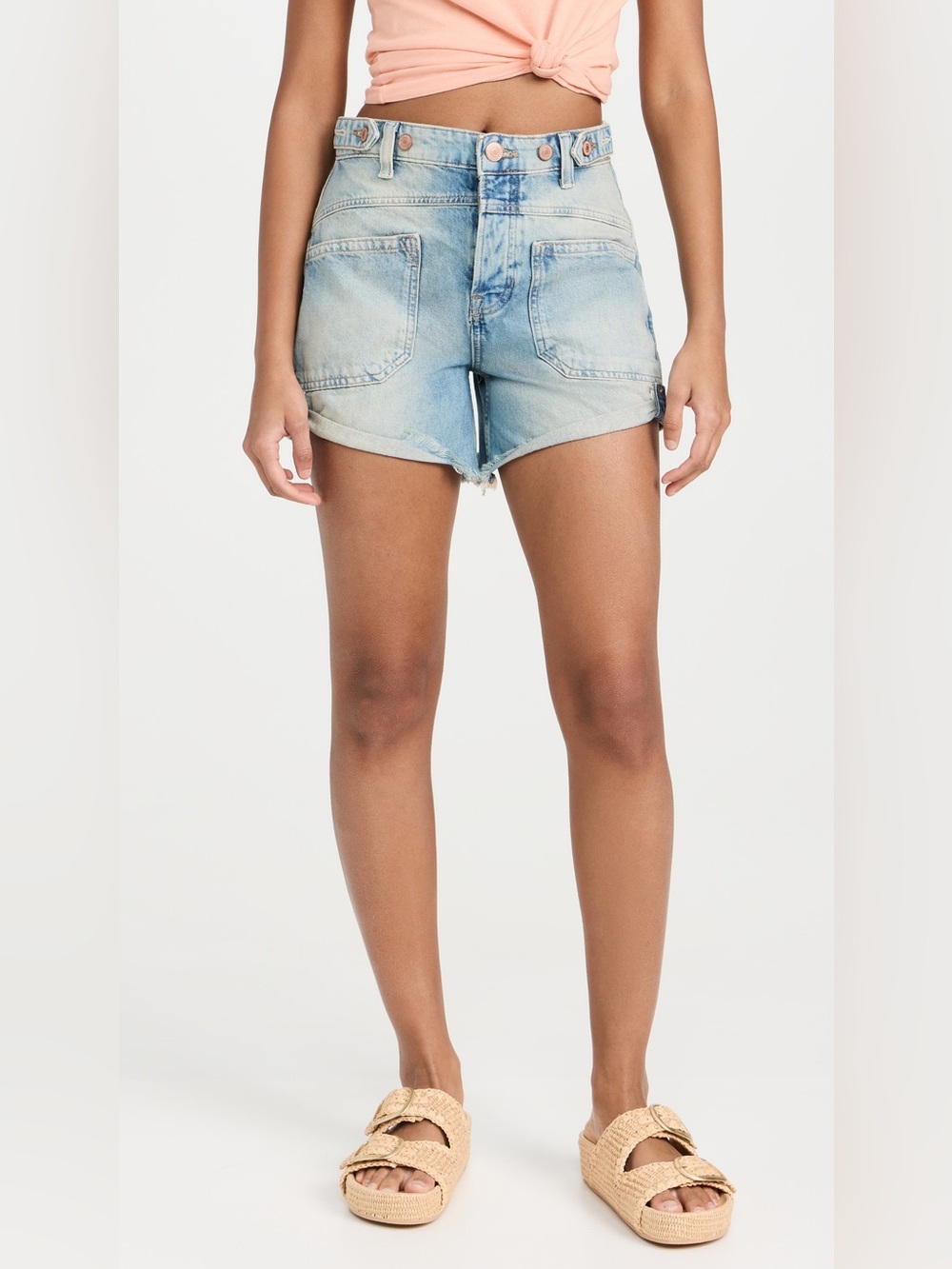 We The Free Light Blue High-Rise Denim Shorts